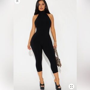 Fashion Nova Black Ribbed Capri Jumpsuit